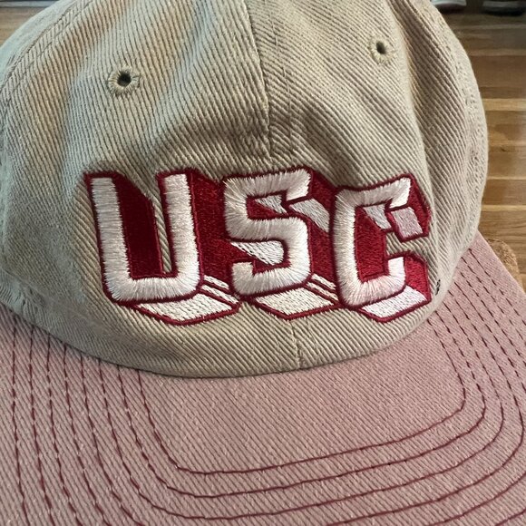Vintage 80s/90s USC Trojans Pink Khaki Retro Block Baseball Cap Hat Adjustable - Picture 2 of 6